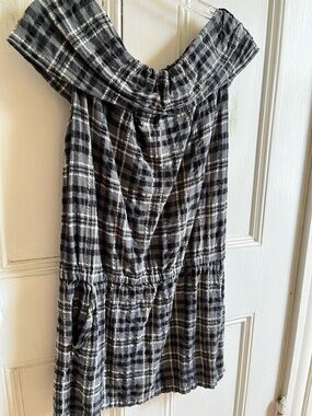 Max Studio Black & White Plaid Off-Shoulder Mini Dress